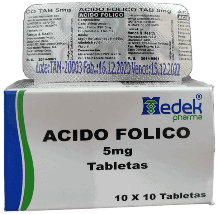 Ácido Fólico Ecu Tableta 5 mg Frasco Con 100 Unidades - Farmacias Medicity